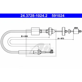 Tirette à câble, commande d'embrayage ATE 24.3728-1024.2 pour RENAULT MEGANE 1.6 16V - 107cv