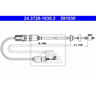 Tirette à câble, commande d'embrayage ATE 24.3728-1030.2 pour RENAULT LAGUNA 1.8 (B56S/T/0) - 90cv