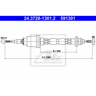 Tirette à câble, commande d'embrayage ATE 24.3728-1301.2 pour VOLVO FMX 2,4 Diesel - 82cv
