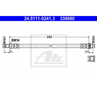 Flexible de frein ATE 24.5111-0241.3 pour RENAULT CLIO 1.4 - 79cv