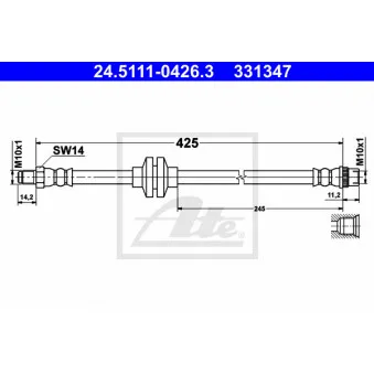 Flexible de frein ATE 24.5111-0426.3 pour RENAULT MEGANE 1.5 DCI - 110cv