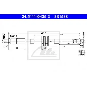 Flexible de frein ATE 24.5111-0435.3 pour PEUGEOT 308 1.4 16V - 95cv
