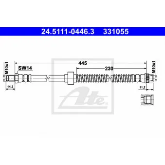 Flexible de frein ATE 24.5111-0446.3 pour CITROEN C3 1.6 16V HDI - 109cv