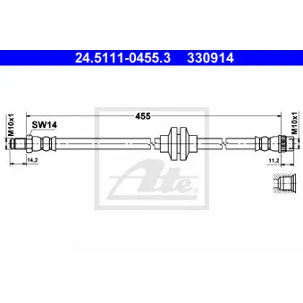Flexible de frein ATE 24.5111-0455.3 pour RENAULT CLIO 1.2 16V Hi-Flex - 75cv