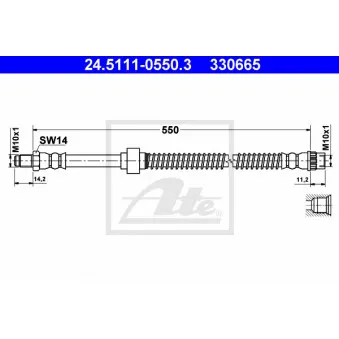 Flexible de frein ATE 24.5111-0550.3 pour CITROEN C5 1.6 HDI - 109cv