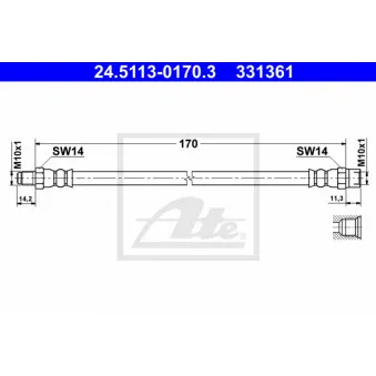 Flexible de frein ATE 24.5113-0170.3 pour VOLKSWAGEN TRANSPORTER - COMBI 1.9 TD - 68cv