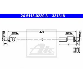 Flexible de frein ATE 24.5113-0220.3 pour AUDI A6 1.9 TDI - 90cv