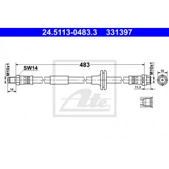Flexible de frein ATE 24.5113-0483.3 pour MERCEDES-BENZ CLASSE C C 200 D - 75cv