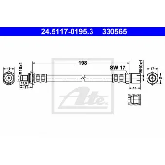 Flexible de frein ATE 24.5117-0195.3 pour OPEL ASTRA 1.7 TDS - 82cv