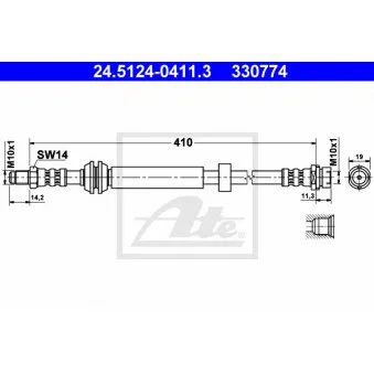 Flexible de frein ATE 24.5124-0411.3 pour FORD FOCUS 1.6 16V - 100cv