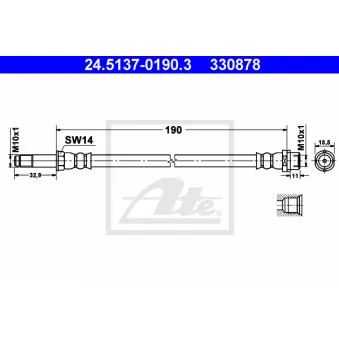 Flexible de frein ATE 24.5137-0190.3 pour VOLKSWAGEN TRANSPORTER - COMBI 2.0 CNG - 115cv