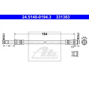 Flexible de frein ATE 24.5140-0194.3 pour VOLKSWAGEN TRANSPORTER - COMBI 2.0 TDI - 114cv