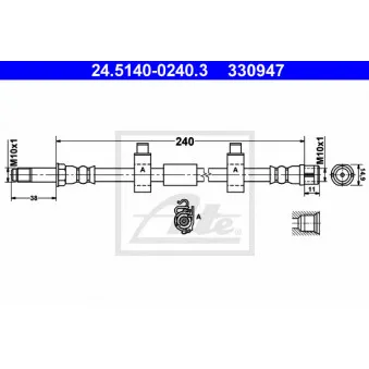 Flexible de frein ATE 24.5140-0240.3 pour VOLKSWAGEN TRANSPORTER - COMBI 1.9 TDI - 105cv