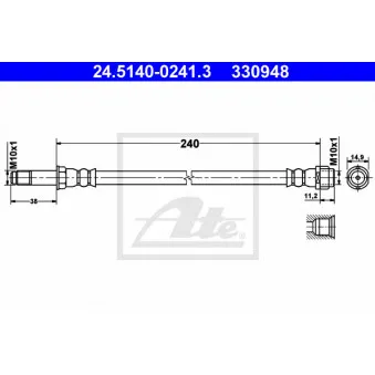 Flexible de frein ATE 24.5140-0241.3 pour VOLKSWAGEN TRANSPORTER - COMBI 2.0 - 115cv