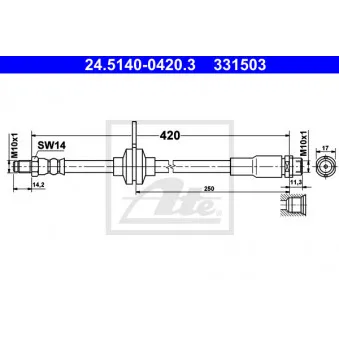 Flexible de frein ATE 24.5140-0420.3 pour FORD C-MAX 1.6 TDCi - 115cv