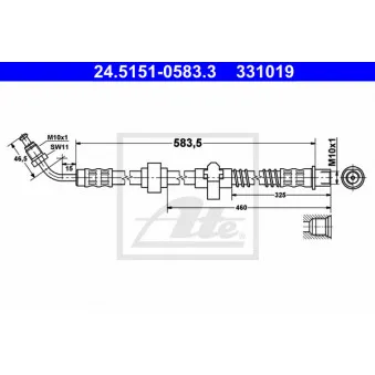 Flexible de frein ATE 24.5151-0583.3 pour CITROEN C5 2.0 HDi 150 / BlueHDi 150 - 150cv