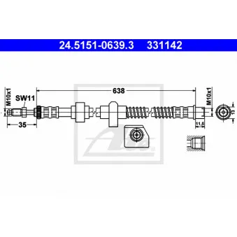 Flexible de frein ATE 24.5151-0639.3 pour CITROEN C5 2.0 16V BioFlex - 140cv