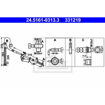 Flexible de frein ATE 24.5161-0313.3 pour CITROEN C5 2.0 HDi 150 / BlueHDi 150 - 150cv