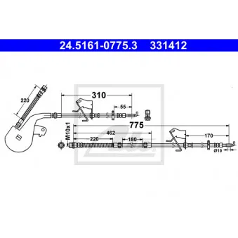Flexible de frein ATE 24.5161-0775.3 pour CITROEN C5 2.2 HDI - 170cv