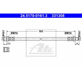 Flexible de frein ATE 24.5170-0161.3 pour VOLKSWAGEN TRANSPORTER - COMBI 2.5 TDI - 88cv
