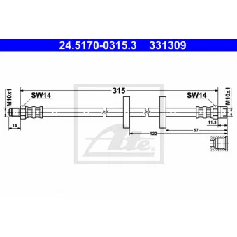 Flexible de frein ATE 24.5170-0315.3 pour VOLKSWAGEN PASSAT 2.2 - 115cv