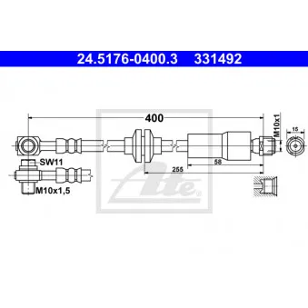 Flexible de frein ATE 24.5176-0400.3 pour OPEL ASTRA 1.4 Turbo - 140cv