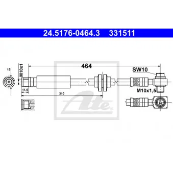 Flexible de frein ATE 24.5176-0464.3 pour OPEL INSIGNIA 1.6 SIDI - 170cv