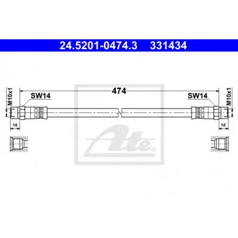 Flexible de frein ATE 24.5201-0474.3 pour MERCEDES-BENZ SPRINTER 412 D 4x4 - 122cv