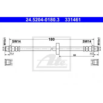 Flexible de frein ATE 24.5204-0180.3 pour VOLKSWAGEN TRANSPORTER - COMBI 1.6 D - 50cv