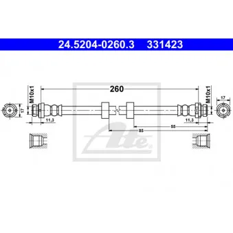 Flexible de frein ATE 24.5204-0260.3 pour FORD FIESTA 1.4 LPG - 92cv