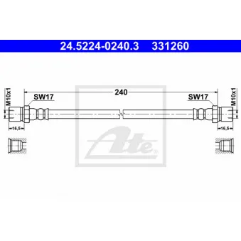 Flexible de frein ATE 24.5224-0240.3 pour VOLKSWAGEN TRANSPORTER - COMBI 1,6 - 50cv