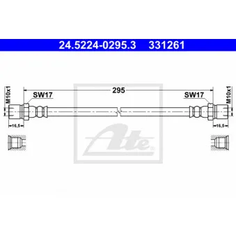 Flexible de frein ATE 24.5224-0295.3 pour VOLKSWAGEN TRANSPORTER - COMBI 1.6 D - 50cv