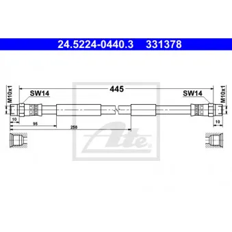 Flexible de frein ATE 24.5224-0440.3 pour VOLKSWAGEN TRANSPORTER - COMBI 2.1 Syncro - 112cv