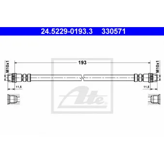 Flexible de frein ATE 24.5229-0193.3 pour RENAULT CLIO 1.5 dCi - 75cv