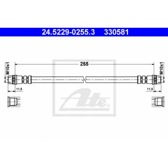 Flexible de frein ATE 24.5229-0255.3 pour CITROEN BERLINGO 1.9 D - 70cv