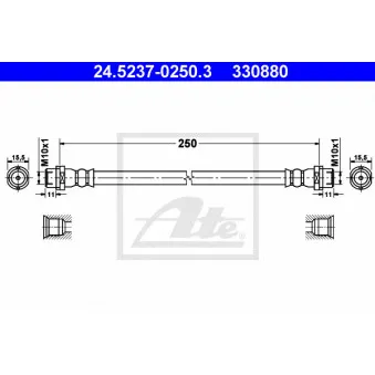 Flexible de frein ATE 24.5237-0250.3 pour VOLKSWAGEN TRANSPORTER - COMBI 2.0 BiTDI - 180cv