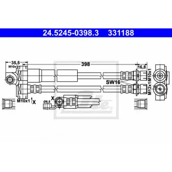 Flexible de frein ATE 24.5245-0398.3 pour FORD TRANSIT 2.5 TD - 85cv