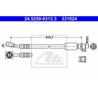 Flexible de frein ATE 24.5250-0313.3 pour OPEL MERIVA 1.4 16V Twinport - 90cv