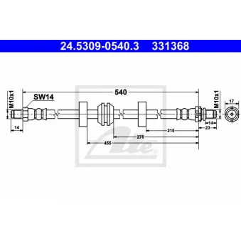 Flexible de frein ATE 24.5309-0540.3 pour FORD MONDEO 2.5 i 24V - 170cv