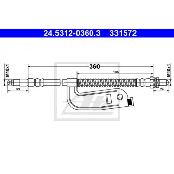 Flexible de frein ATE 24.5312-0360.3 pour FORD FIESTA 1.8 D - 60cv