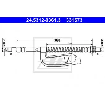 Flexible de frein ATE 24.5312-0361.3 pour FORD FIESTA 1.8 D - 60cv