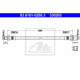 Flexible de frein ATE 83.6101-0250.3 pour VOLKSWAGEN TRANSPORTER - COMBI 1,7 - 66cv