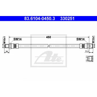 Flexible de frein ATE 83.6104-0450.3 pour FORD TRANSIT 1.7 1300 Feuerw - 65cv