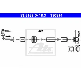 Flexible de frein ATE 83.6169-0418.3 pour AUDI A4 RS4 quattro - 420cv