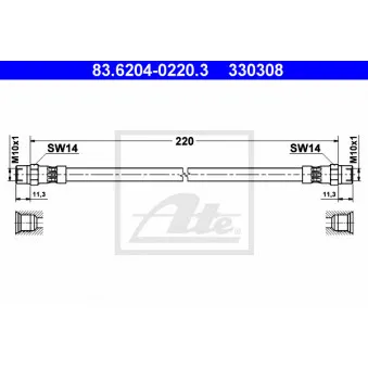 Flexible de frein ATE 83.6204-0220.3 pour VOLKSWAGEN PASSAT 2.2 - 115cv