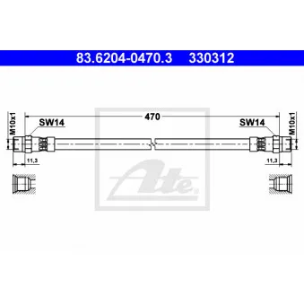 Flexible de frein ATE 83.6204-0470.3 pour MERCEDES-BENZ T2/LN1 811 D - 116cv