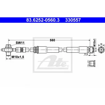 Flexible de frein ATE 83.6252-0560.3 pour AUDI A3 S3 quattro - 224cv