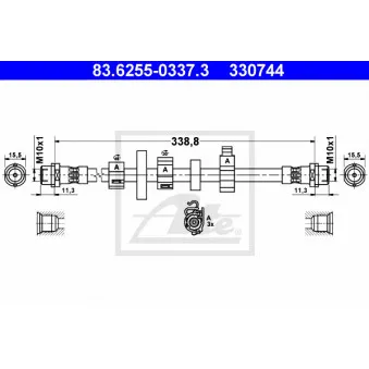 Flexible de frein ATE 83.6255-0337.3 pour VOLKSWAGEN TRANSPORTER - COMBI 1.9 TD - 68cv