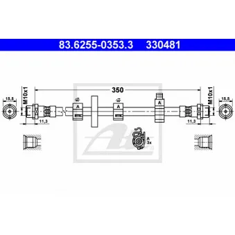 Flexible de frein ATE 83.6255-0353.3 pour VOLKSWAGEN TRANSPORTER - COMBI 2.5 - 115cv