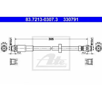 Flexible de frein ATE 83.7213-0307.3 pour AUDI A4 2.0 - 130cv